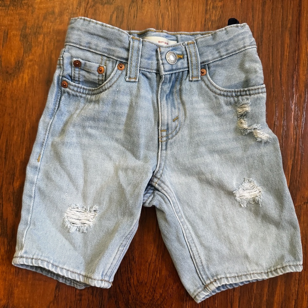 Levi's 511 Slim Fit Boys Adjustable Waistband‎ Distressed Denim Shorts 5 Light